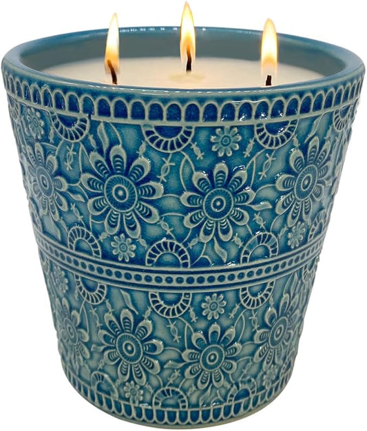 Delicate Porcelain Scented Candle, Natural Eucalyptus & Peppermint Essential Oils and Natural Soy Wax Aromatherapy Candle, Non-Toxic Smokeless Candle for Indoor, Patio, Backyard, Outdoor, Camping