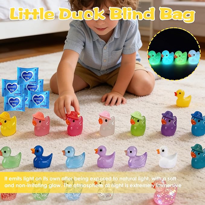 Mini Glow In The Dark Animal Resin Models, Resin Animals Mystery Bags, Individually Wrapped Blind Bags Tiny Animal Figurines, Collectible Mini Animals For Fairy Garden, DIY Crafts (200, Z-Ducks)