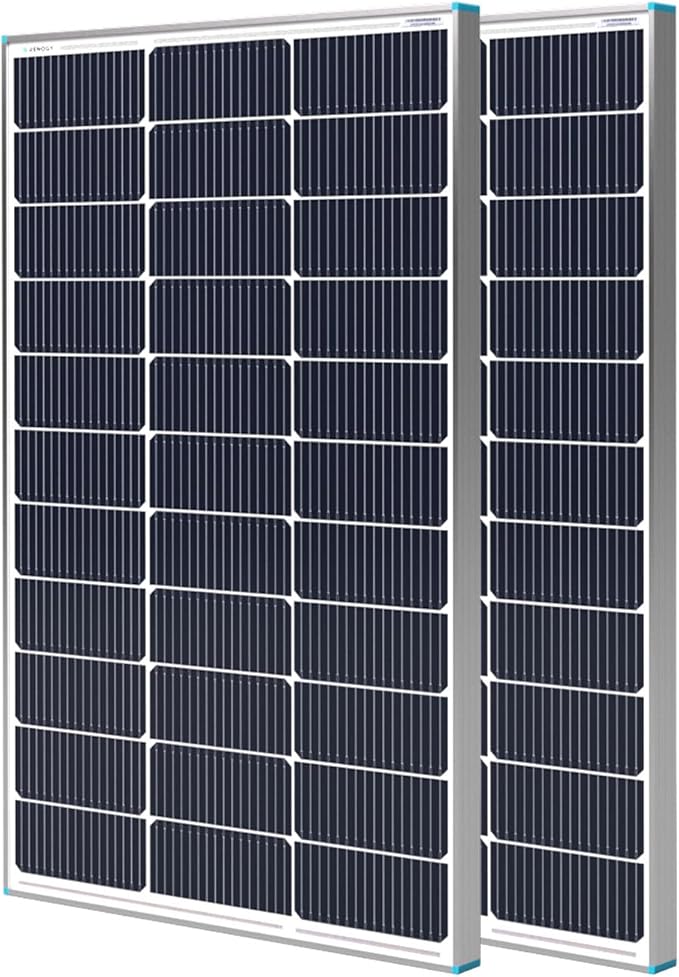 Renogy 2PCS Solar Panels 100 Watt 12 Volt, High-Efficiency Monocrystalline PV Module Power Charger for RV Marine Rooftop Farm Battery and Other Off-Grid Applications, 2-Pack 100W