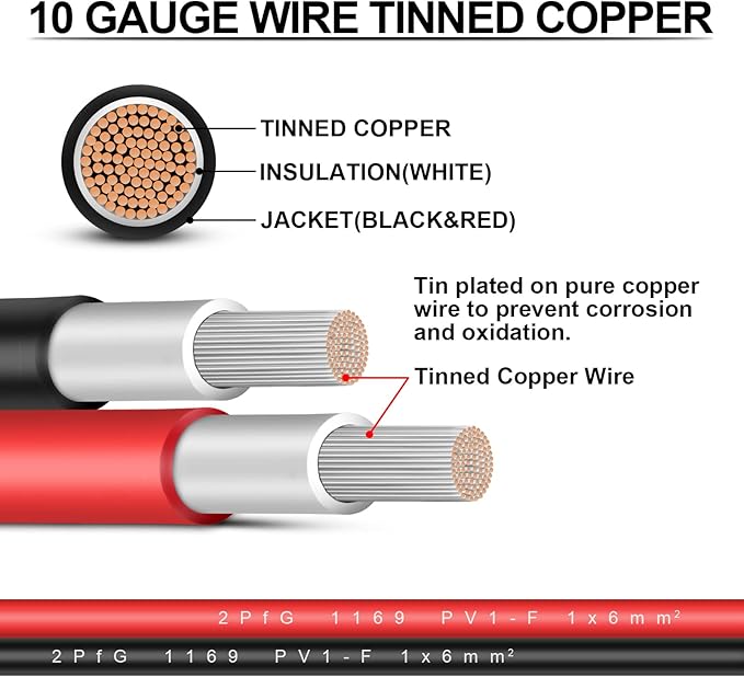 iGreely Solar Panel Extension Cable - 30 Feet 10AWG(6mm²) Solar Extension Cable with Female and Male Connector Solar Panel Wire Adapter (30FT Red + 30FT Black)