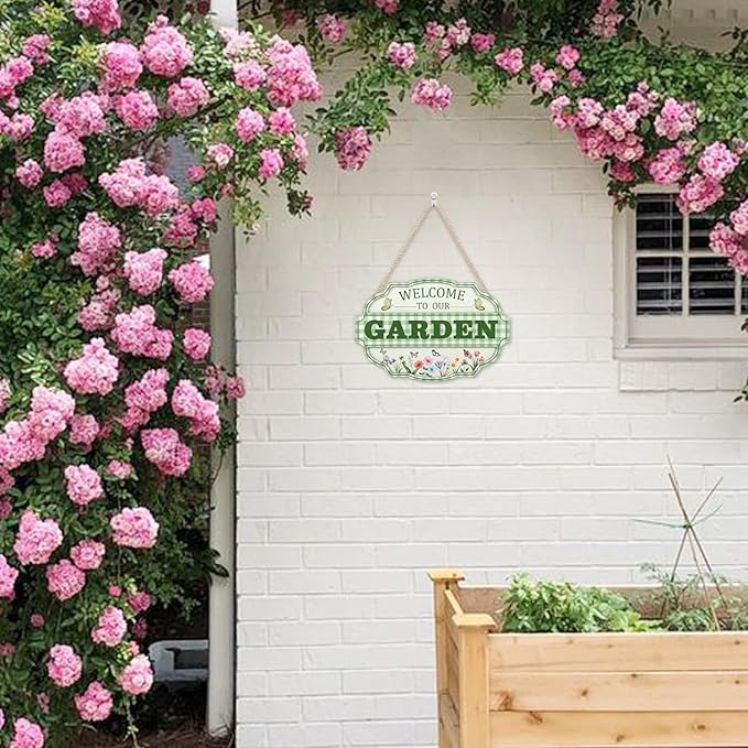 HOURIA 3D Welcome to Our Garden Wood Sign,(11.4”x8”) Gardening Greenhouse Decor, Gardening Sign, Flowers Butterfly Garden Decorations for Outside,Gardening Gifts,Gifts for Plant Lovers