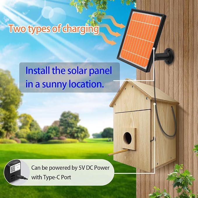 Bird House with WiFi Camera Solar Powered for Wireless Outdoors, HD View Nesting & Hatching, Box House for Bluebird Swallow Wren Chickadee, PIR Detection, SD Card & Cloud Storage, IR Night Vision IP65