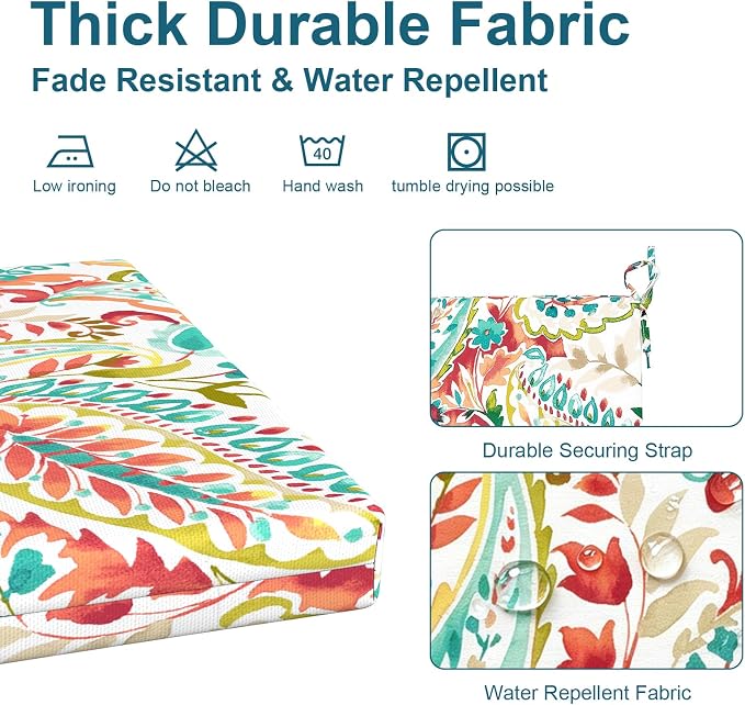 DYTXIII Set of 4 Outdoor Chair Cushions, Water Resistant 18.5"x16"x2" Square Seat Cushion for Patio Dining Chairs, High-Density Replacement Pads for Indoor Outdoor Furniture - Pretty Paisley