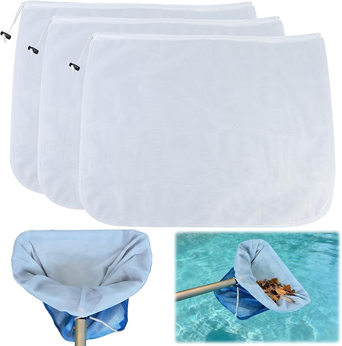 3Pcs Ultra Fine Mesh Net Bag for Pool Skimmer Net Replacement，26x22Inch Adjustable Large Deep Nylon Swimming Pool Leaf Rake Net for Cleaning Spa Ground Pool Hot Tub Sand Pollen Tree Dust Pet Hair