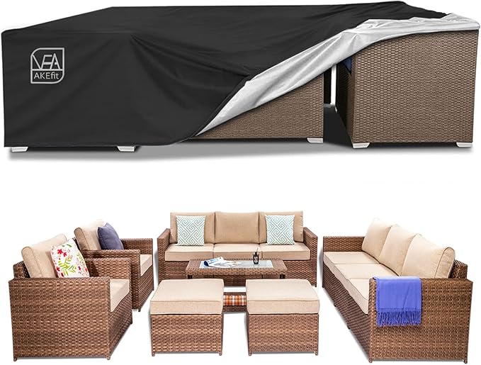 AKEfit Patio Furniture Covers,500D Heavy Duty Waterproof for Outdoor Square and Retangle Patio Table and Chair Covers, Black -74"L x 47"W x 28"H