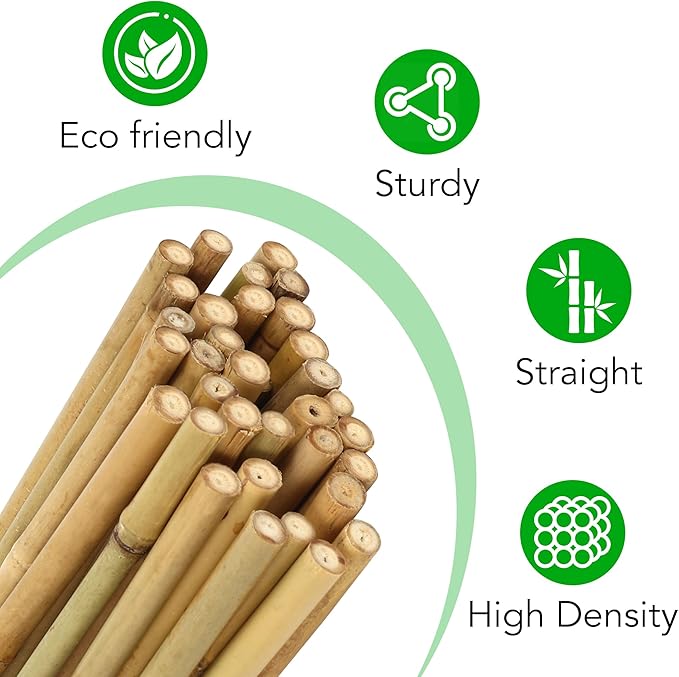 SWANGSA 75 Pack 4ft Garden Bamboo Stakes for Plant Support, Garden Poles for Tomatoes, Beans, Flowers, Potted, Indoor and Outdoor Climbing Plants