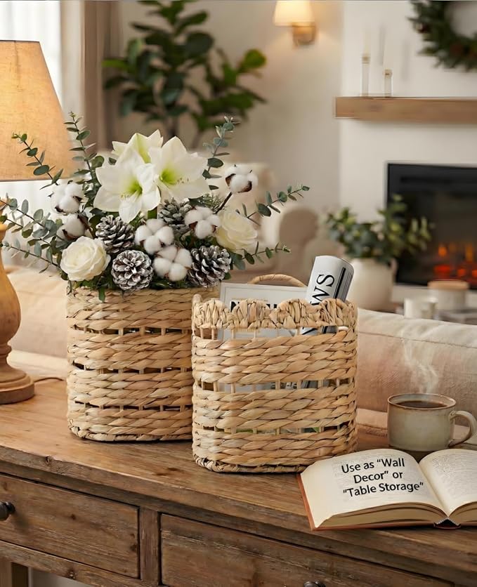 AceList Handwoven Wall Hanging Basket for Front Door, Kitchen, Entryway or Porch – Rustic Decorative Storage Basket for Seasonal Flowers and Gifts