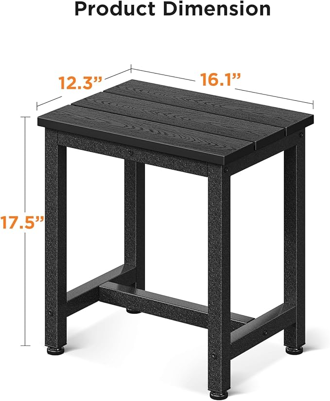 ODK Outdoor Side Tables Set of 2, Adirondack Patio End Table with Weather-Resistant Waterproof Top for Hot Tub Garden, Balcony, Poolside, 2PCS, Black