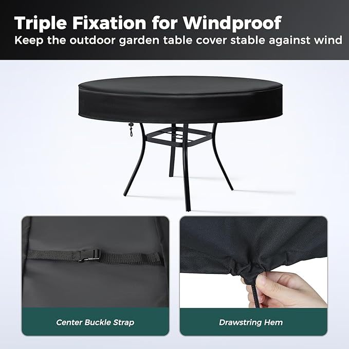 SUNICO Outdoor Round Table Cover 32" Dia, Patio Table Cover Round for Patio Circle Coffee Table & Tea Table & Picnic Table.Windproof, Waterproof, Stain-Resistant, Durable Table Cover