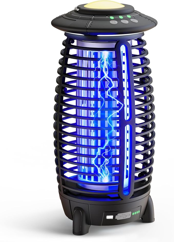 Bug Zapper Outdoor, 4-in-1 Cordless Mosquito Zapper, Rechargeable 4000mAh Waterproof Electric Mosquito Trap with Auto/SOS Mode, Portable Night Light for Camping, Patio, Backyard & Home