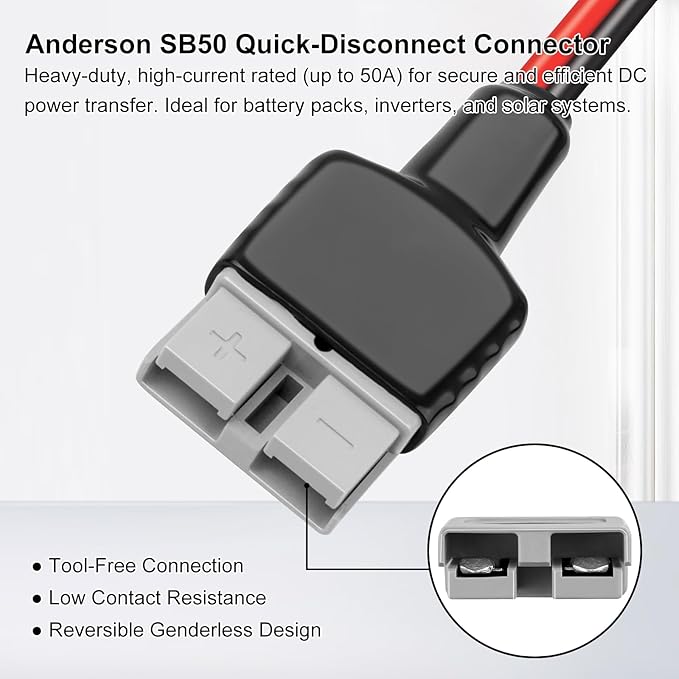 XRDS -RF 10AWG Anderson SB50 to XT60i Female Cable, 5FT Tinned Copper Power Wire for Lithium Batteries, Solar Generators, Inverters, 12V/24V DC Systems