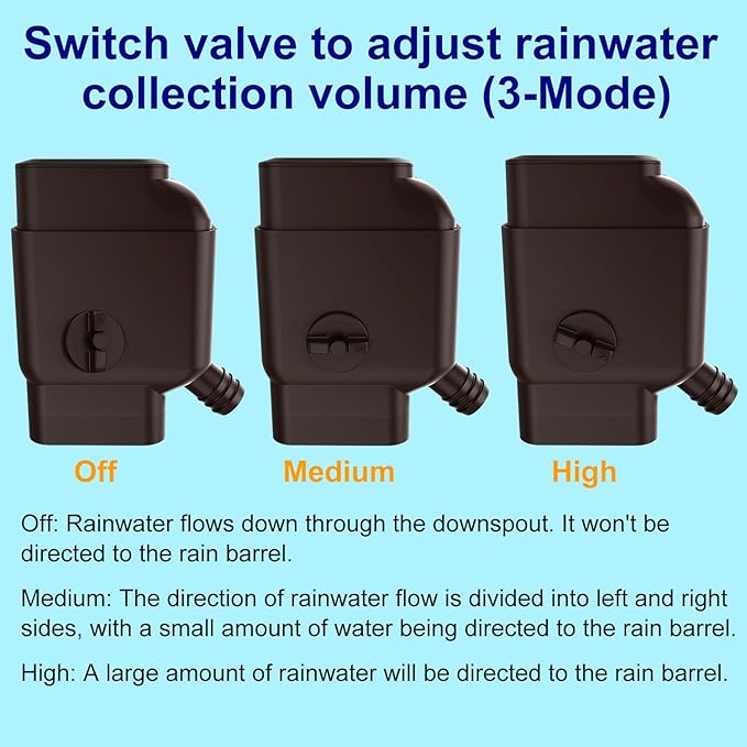 Prestantious Downspout Diverter with Built-in Filter Screen Fits for 2"x3" and 3"x4" Downspout, Rainwater Collection System with Adjustable Valve and 4ft. Hose, Diverts Large Water Flow, Brown