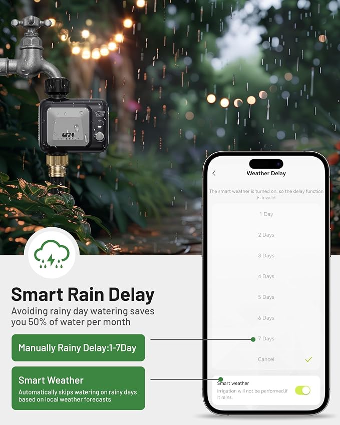 WiFi Sprinkler Timer, Unistyle Programmable Smart Water Timers, WiFi Irrigation Controller with Rain Delay, Auto Mode Manual Mode, Outdoor Hose Timer for Patio Lawns, Yards and Garden