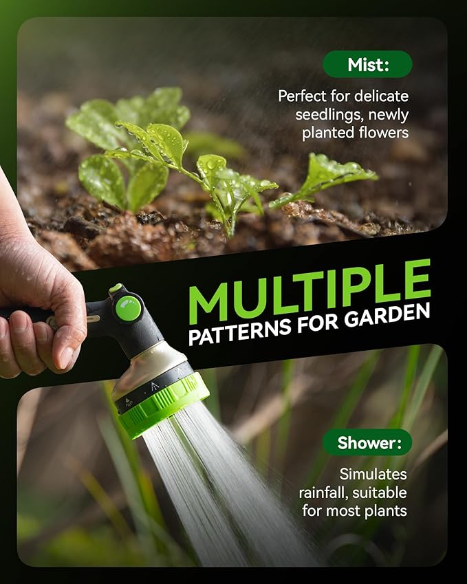 RAINPOINT Hose Sprayer Nozzle Heavy Duty - 2 Pack 8 Spray Patterns Garden Hose Nozzle with Adjustable Flow Control for Watering Plants, Washing Cars,Washing Pets, Thumb Control (2 Packs, Olive Green)