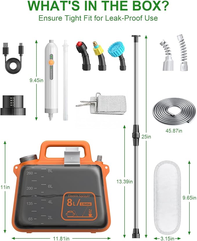 2 Gallon Electric Garden Sprayer, Battery Powered Weed Sprayer with Telescopic Wand, 3 Adjustable Nozzles, Garden Sprayer with Collapsible Tank, Shoulder Strap for Lawn Care, Plant Watering & Cleaning