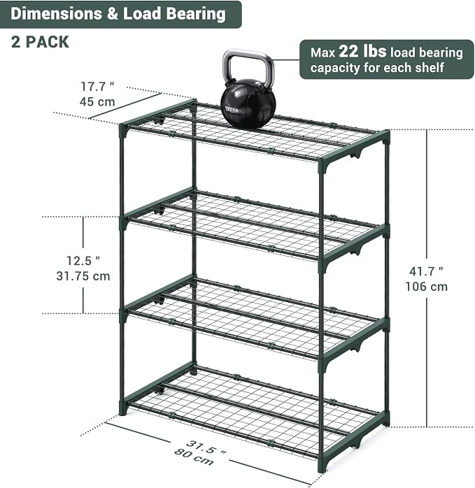 Ohuhu Plant Greenhouse Shelves 4 Tier 2 Pack Extra-Wide Stable Green House Shelving for Outdoor, 31x18x42 Inch Portable Rustproof Metal Shelf Plant Stand Rack Greenhouse Accessories