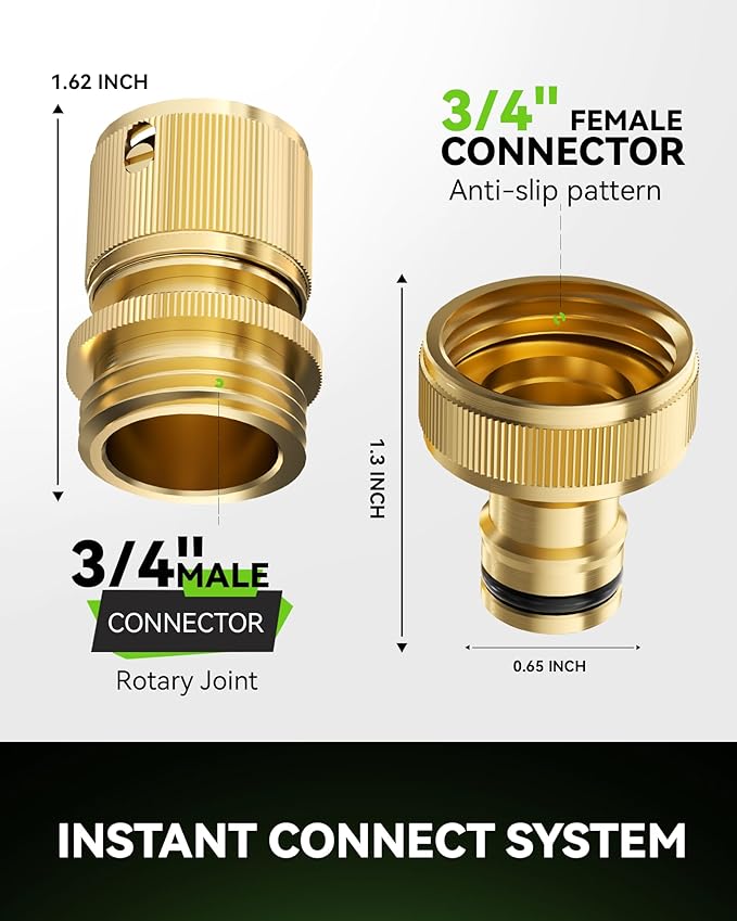 RainPoint Garden Hose Quick Connectors, Heavy Duty Solid Brass 3/4 Inch GHT, Universal Leak-Proof Fittings for Easy Water Hose Connection (2 Sets)