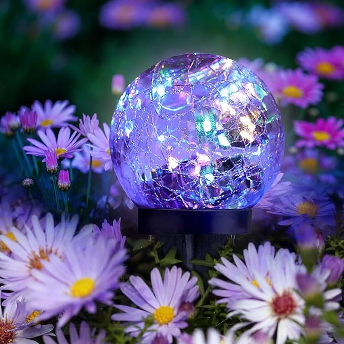 SyouHome Solar Garden Lights Outdoor Waterproof, 4 Pack 30 LEDs Cracked Glass Ball Light, Ground Landscape Garden Decor, Solar Globe Decorative for Pathway/Patio/Lawn/Yard (Multicolor)