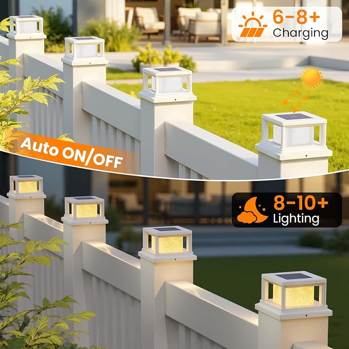 Mlambert 4 Pack Solar Post Lights Outdoor, 2 Modes LED Fence Cap Light for 4x4 Post, Waterproof Deck Light Patio Garden Decor, Warm/Cool White, White