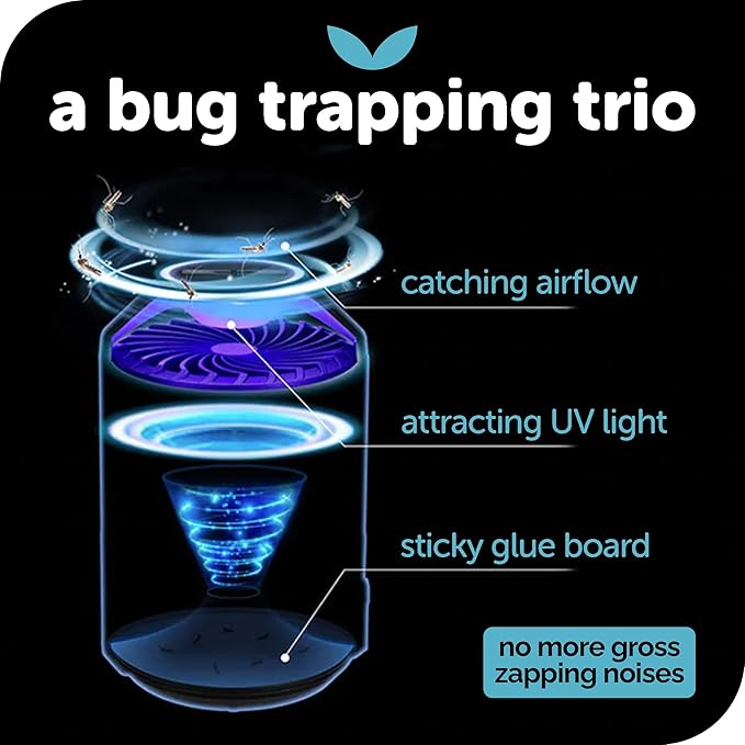 Katchy Midnight Indoor Insect Trap – Auto/Manual Mode – Blue Light & Fan Suction Catcher for Mosquito, Fruit Fly, Gnat, Fungus Gnat & Moth – Ideal for Kitchen & Indoor Plants (Black)