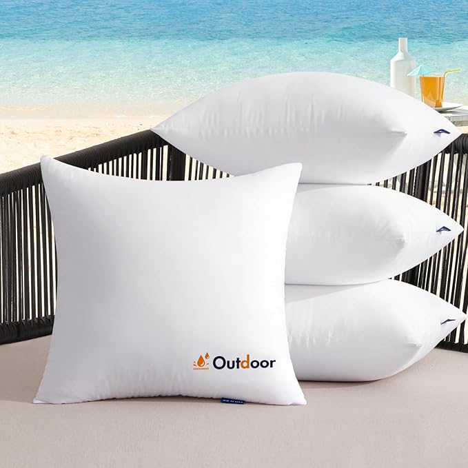 MIULEE Outdoor Pillows Set of 4 16x16 Waterproof Throw Pillow Inserts, Decorative Water Resistant Pillow Cushion for Patio and Garden