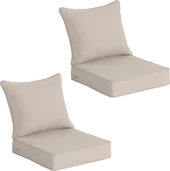 COZYVIDA Outdoor Deep Seat Cushion Set of 2, 22"x24"x5.1" Seat & 23"x19" Back, C0 Water-Resistant Breathable Fabric, UV-Resistant 1000+ Hrs, 30D Foam with Recycled Fiber Fill,Natural Linen
