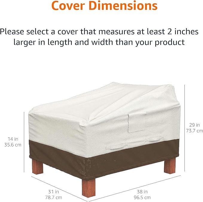 Amazon Basics Outdoor Chair and Patio Furniture Covers, Waterproof Lounge Deep Seat Covers, UV Resistant, Click-Close Straps, 31" x 38" x 29", Set of 2, Beige/Tan