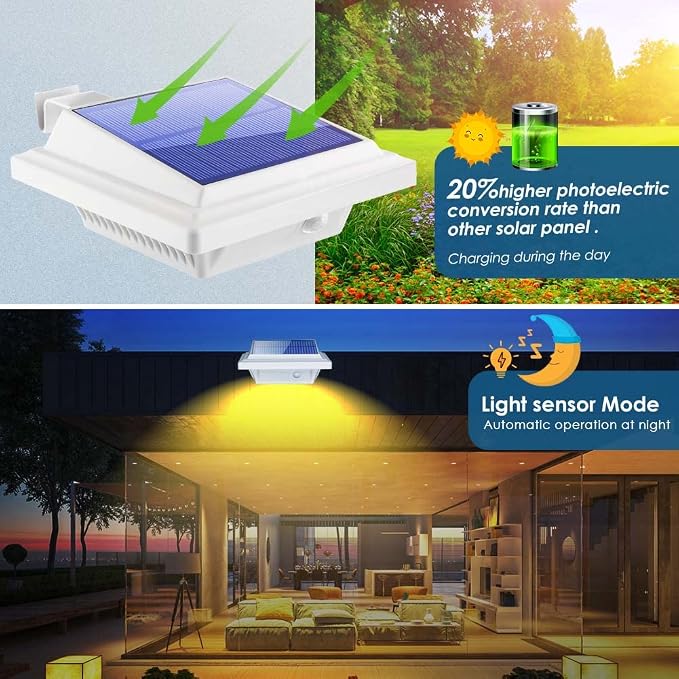 Solar Gutter Lights Outdoor, 40 LEDs Bright Solar Powered led Fence Light Deck Lights Waterproof for Wall, Deck, Fence, Stair, Step and Yard (White Shell, 4Pack, Warm White)