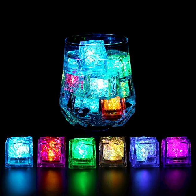 20 Pack Light Up Ice Cubes for Drinks - Multi Color Led Ice Cubes with Color Changing Lights - IP67 Waterproof Glowing Ice Cube - Elevate Your Drinks for Club Bar Party Birthday Wedding Anniversary