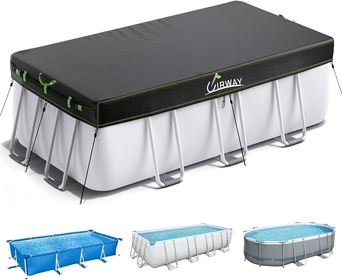 UIRWAY 7x13 FT Rectangular Pool Cover with Reflective Strips, Swimming Pool Cover for Above Ground Pool, Solar Cover Including Rope Tie and Luminous Ground Nails for Rectangular or Oval Pools
