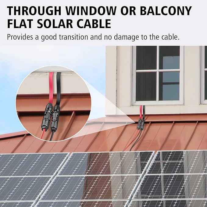 10AWG Super Flat Solar Cable Connector, 50A Photovoltaic Extension Cable Flat Feed Through Balcony Door and Window Solar Power Wire for Solar Panel RV Boats Household Energy System 1.3FT