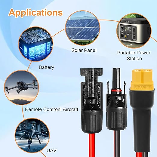 10AWG 100FT XT60 Solar Extension Cable 2 3 6 10 15 20 25 35 40 50 75 100FT XT60 Solar Extension Connector Adapter Thicker Cable Female to Male for Portable Power Station Solar Panel RC LiFePO4 Battery
