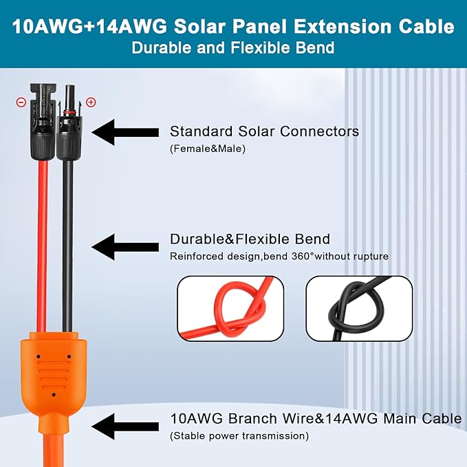 Solar Panel Extension Cable 100FT - MOOKEERF 10AWG+14AWG Solar Wire with Female & Male IP68 Waterproof Connector for RV, Photovoltaic Systems, Home, Boat, Solar Panels, Car