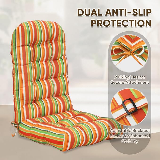 COOS BAY High Back Adirondack Chair Cushions for Outdoor Furniture, 49x20x5 in Water-Resistant Thick Tufted Patio Chair Cushions with Secure Straps, Set of 2, Rainbow