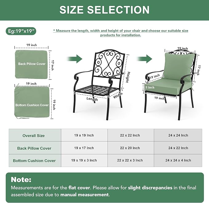 Summsun Outdoor Cushions for Patio Furniture, Double-Sided Waterproof Backrest and Deep Seat Cushion Set with Removable Cover, 22 x 22 Inch, Sage Green, Set of 4