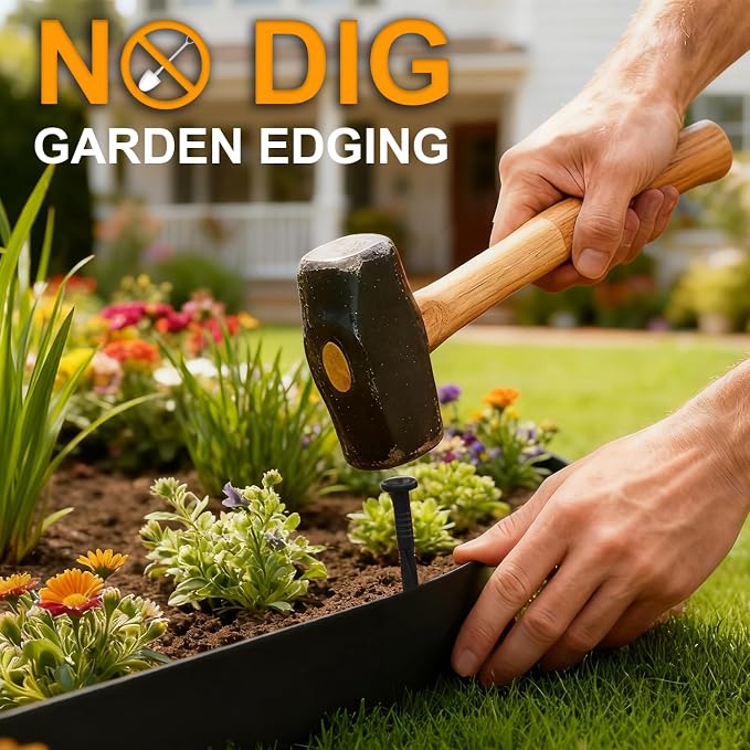 Hugeleaf Landscape Edging 2 Inch Tall 60 Feet Garden Edging Border with 60pcs Stakes, Plastic Edging for Landscaping,Lawn,Flower Beds, Paver Edging (Black)
