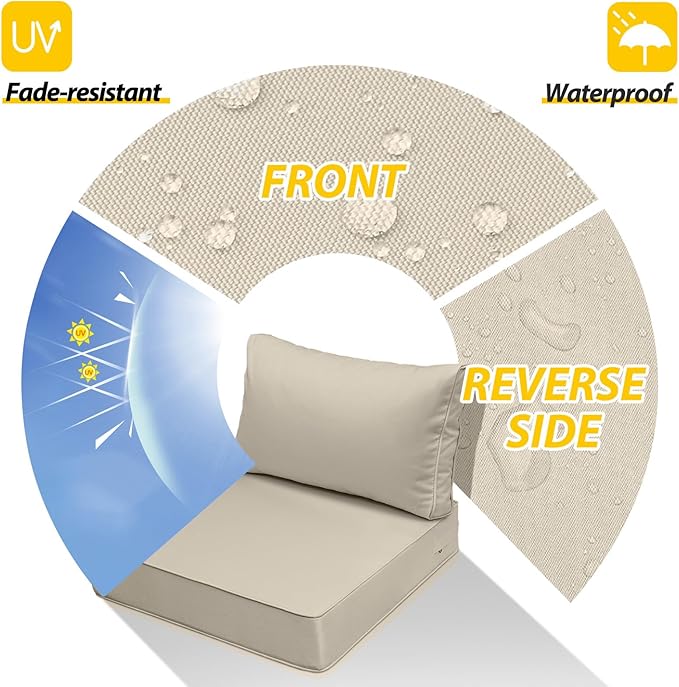 AAAAAcessories Outdoor Seat Cushions for Chairs, Fade-Resistant, Waterproof Patio Furniture Replacement Cushions, 24" x 24" x 5" + 24" x 13.5", Beige
