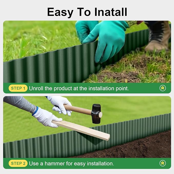 Land Guard Corrugated Metal Garden Edging, 12"×50Ft Steel Landscape Edging, Corrugated Metal Yard Edging Borders, Steel Edging for Landscaping, Garden Fence, Lawn, Flower Bed (Olive-Green)