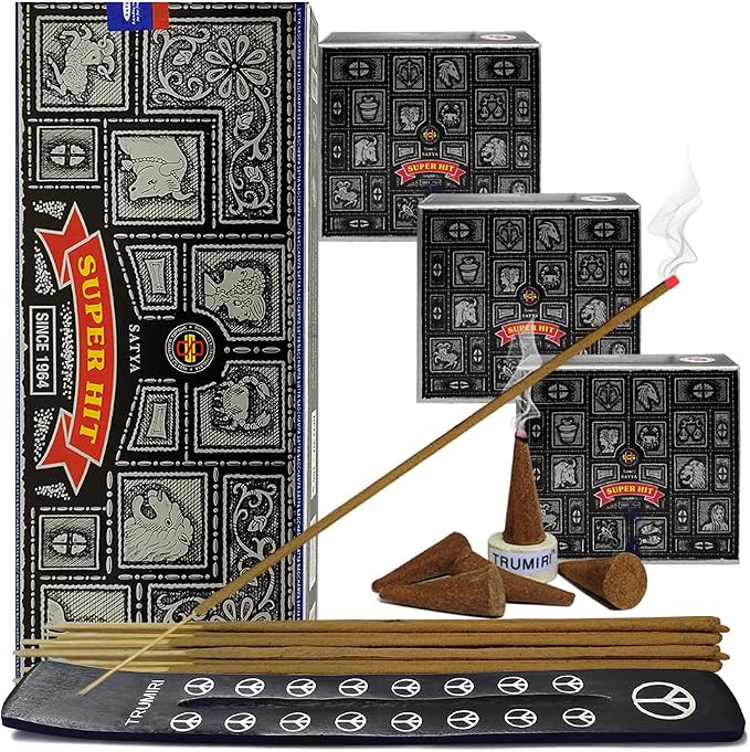 Super Hit Incense Sticks And Cones Variety Pack With Burner Holder Bundle From Satya Incense 100g Trumiri For Smudging And Aroma