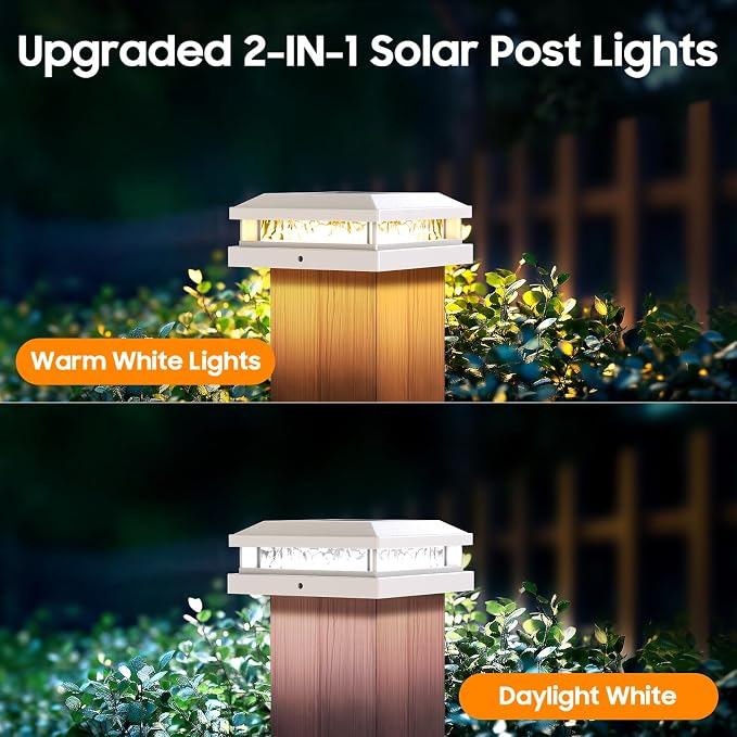 Bosceos Solar Post Lights Outdoor 12-Pack, 2 Lighting Modes 16 LEDs Solar Post Cap Lights for 4x4 4.5x4.5 5x5 Vinyl Wooden Posts Waterproof, Fence Light Solar Powered for Deck Fence Yard Porch, White