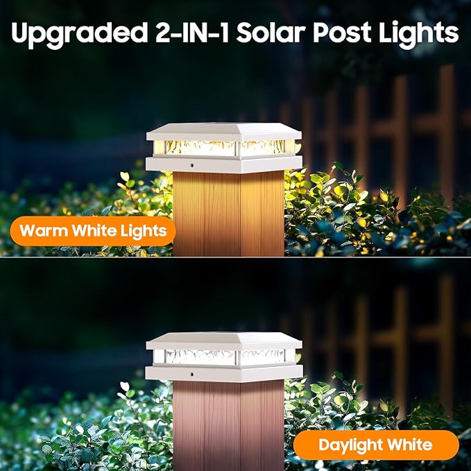 Bosceos Solar Post Lights 8-Pack, 2 Color Modes 16LEDs Outdoor Decorative Post Cap Lights, Waterproof Solar-Powered Fence Posts Light, Fit 4x4, 5x5 Vinyl/Wooden Posts in Garden Yard Porch Deck, White