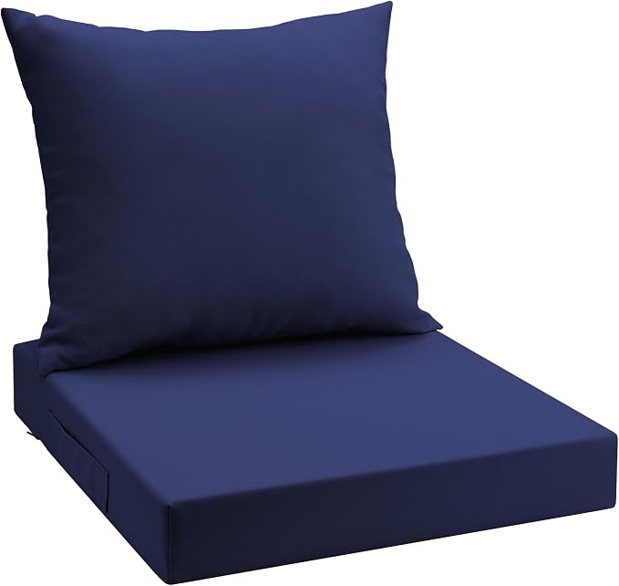 UNIKOME Outdoor Seat Cushions 19 X 19 Inch - Water-Resistant & Fade Resistant, Removable Cover Patio Furniture Cushions for Chair, Sofa, Couch, Wicker, Navy