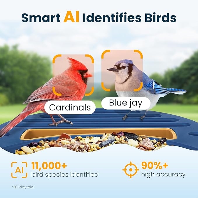 Smart Bird Feeder with Camera, 2.5K UHD Bird Feeder Camera Solar Powered, Sensitive AI Identification, Instant Alerts Capture Video, IP66 Waterproof for Outdoor, Ideal Gift for Mom, Blue