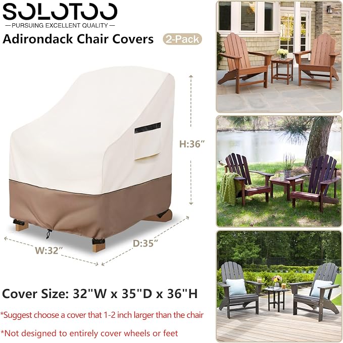 Adirondack Chair Covers Waterproof Heavy Duty Patio Furniture Covers, 32W x 35D x 36H Inches Outdoor Chair Cover 2 Pack (Beige)