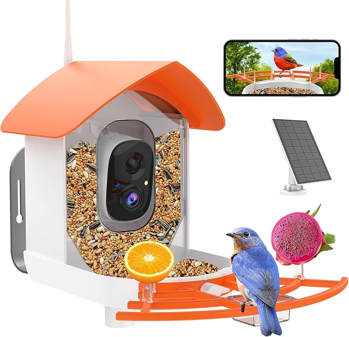 Bird Feeder with Camera,Smart Bird Feeder Camera with Solar Powered,AI Identify Species,Birds Watching,Auto Record FHD 2K Feathered Visitor Video in Backyard,Ideal Gifts for Birds Lovers