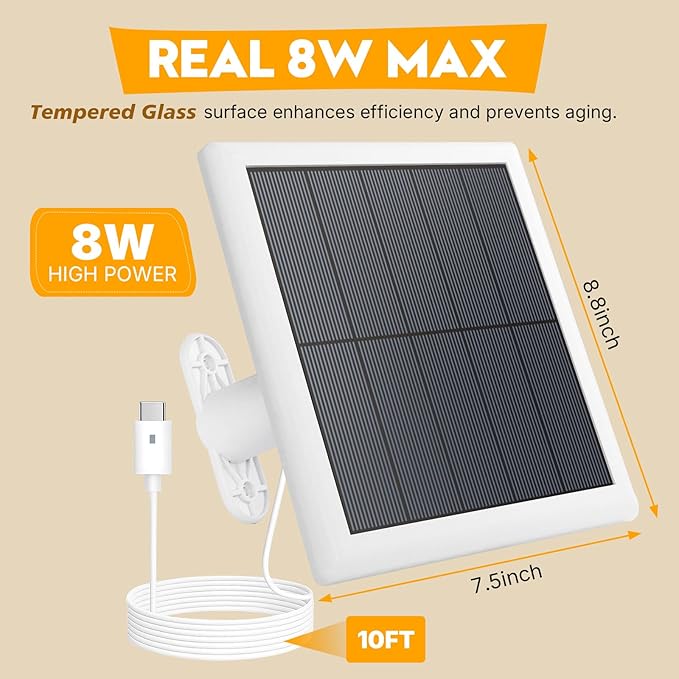 2 Pack 8W Solar Panel Charger for Ring Camera, Compatible with Stick Up Cam/Pro, Spotlight Cam Plus/Pro Battery, IP65 Waterproof, 10ft Cable with USB‑C to Ring Barrel Plug Adapter