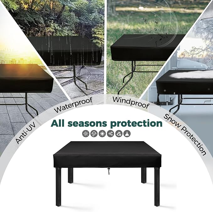 SUNICO Outdoor Table Cover rectangular 100" L x 50" W x 6" H), Patio Table Cover rectangle for Patio Table & Dining Table & Picnic Table.Windproof, Waterproof, Stain-Resistant, Durable Table Cover