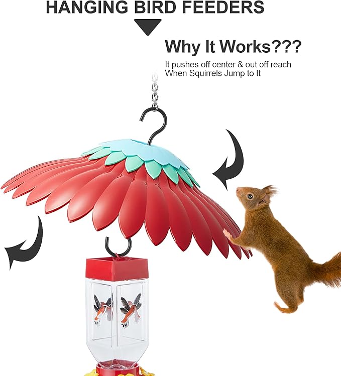 Beserie Squirrel Baffle for Hanging Bird Feeder Rain Cover for Outside Weather Guard Protect Feed from Sun Blue Dome Attract Hummingbirds, Moat Proof, Easy to Clean-14inch(Red)