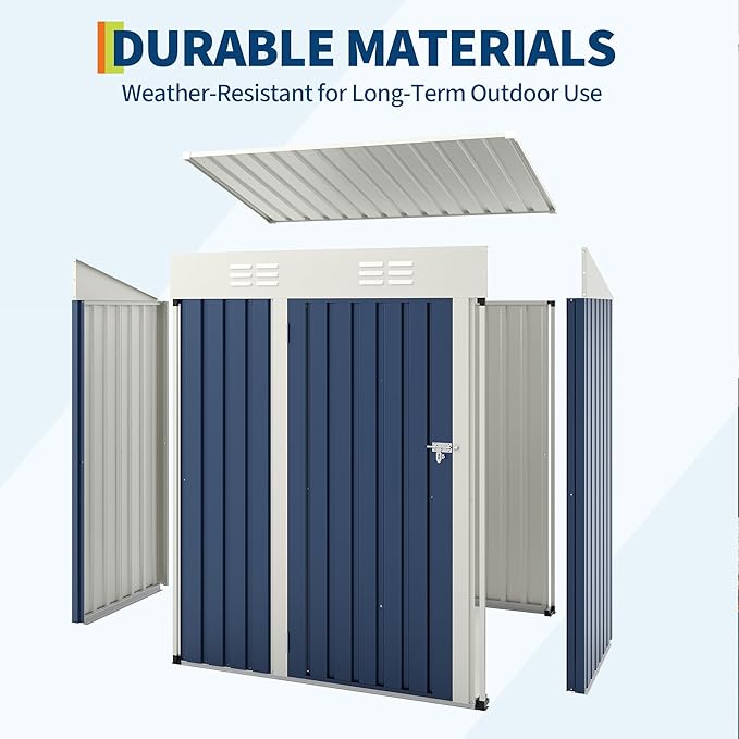 Garvee Metal Tool Shed with Single Door - Slanted Roof, Small Size, 5x3FT, Garden Storage, Outdoor Iron Tool Storage