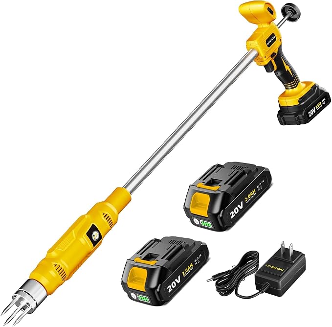 LITEKON Electric Cordless Weed Puller Tool, 20V Battery Powered Stand Up Weeder with 2.0Ah Battery & Fast Charger, Puller Tool with Long Handle, Crabgrass Piller& Dandelion Remover for Garden, Yellow